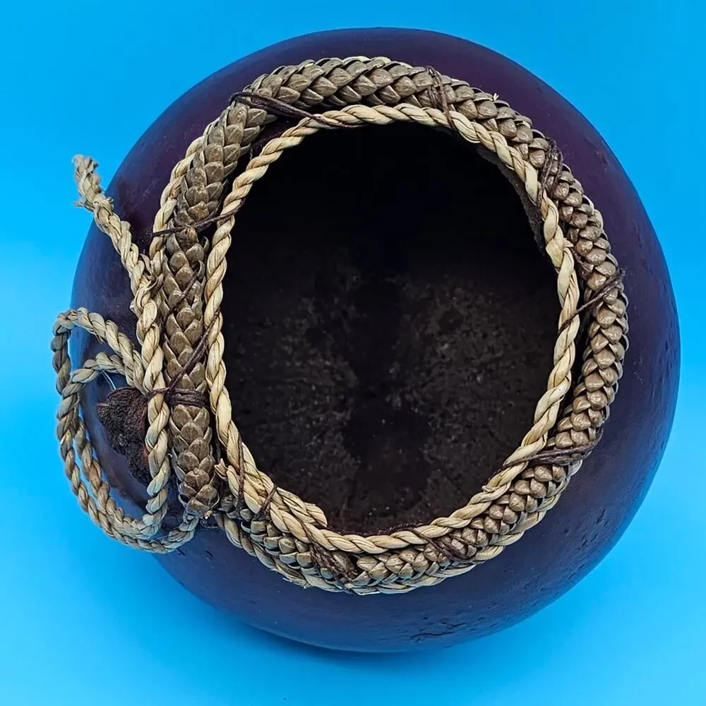 Handcrafted Brown Decorative Gourd with Braided Accent